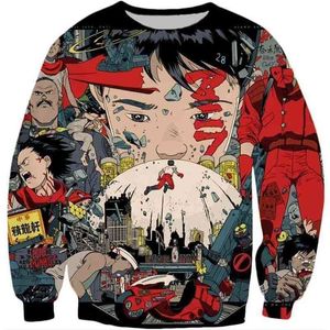 Akira Kaneda Neo Tokyo Anime Tryckt Crewneck Sweatshirt Höst Harajuku Fashion Men Långärmad Pullover Casual Hoodie 210818