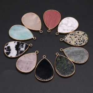 Waterdrop Healing labradorite Semi-precious Stone Charms Turquoise Bed Wooden Quartz Crystal Pendant DIY Necklace Women Fashion Jewelry Finding 26x40mm