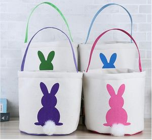 Easter Rabbit Basket Round Canvas Gift bag cartoon cute Bunny tails bucket Put Easter Jute rabbit DIY pail buckets SN3783