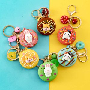 Cute Donut Keychain Cartoon Cat and Rabbit Corgi Cute Pet Keychain Creative Backpack Car Pendant Accessories Keyring Small Gift G1019