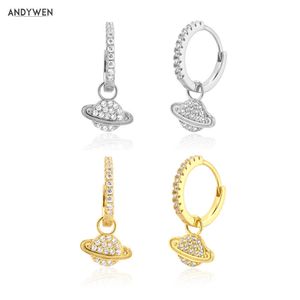 Andywen 925 Sterling Silver Clear Globe Tillbehör Pendiente Piercing Drop Earring DIY Charms Kvinnor Pärlor Smycken Kristall 210608