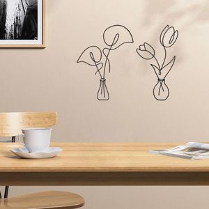 Decorative Objects & Figurines Home Modern Wall Art Decoration Iron Metal Flower In Vase Black Hanging Sculptures Ornaments For Living Room