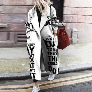 Fall Vinter Elegant Kvinnor Mode Lapel Collar Knapp Långa toppar Outwear Casual Pattern Colorful Print Patchwork Cardigan Coats 211110