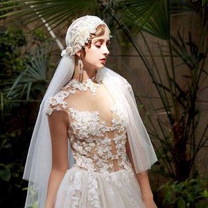 Retro Handmade Headdress Long White Mantilla Wedding Soft Yarn Veil Hair Accessories for Woman Girl Bride X0726