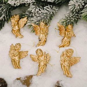 6PCS Gold Engel Anhänger Weihnachtsdekorationen Hause Weihnachtsbaum Dekor Niedliche Puppe Hängende Ornamente w-01206