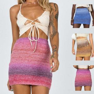 Saias bbk knit caneta mini gradiente colorido skinny básico de moda feminina partida praia high street roupas casuais ins 2021