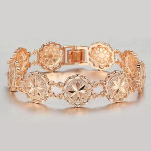 Länk, kedja mode 16mm blomma mönstrat armband för kvinnor tjejer 585 Rose Gold Bangle kvinnliga armbandsgåvor CB63