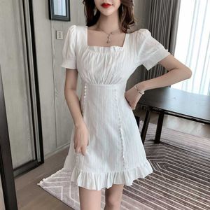 Summer Dress Female A-Line Solid Color Sexy Dresses Fashion Robe Femme French Retro Elegant Party Dress 14113 210527