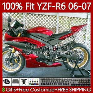 100% Fit OEM Fairings para Yamaha YZF-R6 YZF R 6 600 CC YZF600 METAL RED YZFR6 06 07 Moto Bodywork 98NO.80 YZF R6 600CC 2006 2007 YZF-600 2006-2007 Molde de Injeção Kit de corpo