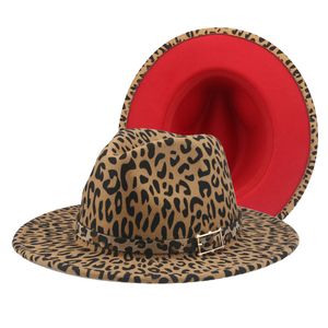 Fedora Женские шляпы Leopard красные лоскутные шапки для мужчин Хип-хоп Улица Уровень винтаж леопарда Fedora Женщина шляпа Sombreros de Mujer