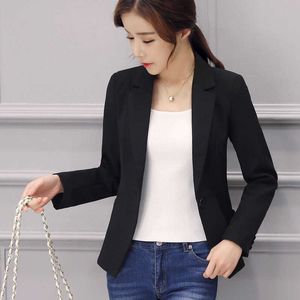 PEOY Spring Autumn Fashion Women's Long Sleeve Single Button Jacket Loose Casual Black Women Blazers Jackets Work Wear Coat X0721