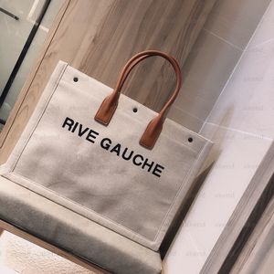En kaliteli Kadın çanta Rive Gauche Tote alışveriş çantası çanta ünlü moda keten Büyük Plaj çantaları lüks tasarımcı seyahat Crossbody Omuz Cüzdan Çantalar