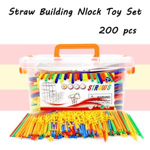 Straw Constructor STEM Building Toys Kits 200 pcs Interlocking Plastic Educational Games Engineering Blocks Kids Toy for 3-12 Year Old Boys and Girls