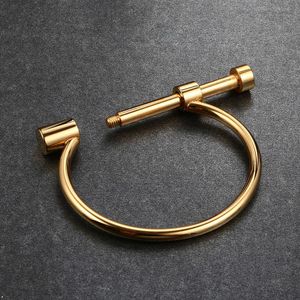 3 Colors Classic Shackle Screw Gold Bracelets & Bangles for Women Fashion Silver Color Big Steel Bangles Women Birthday Gift Q0719