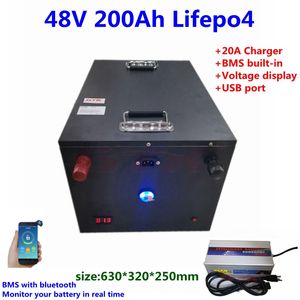 48V 200AH LIFPO4 Bateria de lítio para UPS Sistema de backup Sistema de iluminação de rua EV Central Sistema solar + 20A carregador