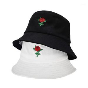 Cloches Fashion Wild Rose Flower Embroidery Fisherman Hat Women Tide Spring And Autumn Outdoor Sun Protection Bucket Panama Hats