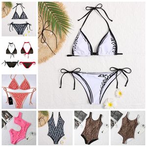 Kvinnors badkläder F Designer Swimsuit Solid Bikini Set Textil Låg midja baddräkter