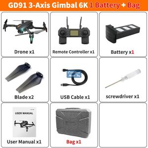 GD91 Max Drone 3-eixo Gimble Anti-Shake, 5G 6K-Câmera 50x Zoom, Motor Brushless, GPS Smart Siga, Distância RC 1.2km, 25 minutos de voo, 2-2