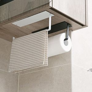 Wall-mounted Kitchen Bathroom Cabinet Self-adhesive Paper Roll Holder For Towel Hook Rack Hanger Perforation-free Storage Rack LLA10779