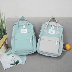 Mulheres Lona Mochilas de Candy Cor Impermeável Escola Sacos para Adolescentes Meninas Grande Bonito Laptop Backpack Patchwork Kawaii Backpack 210922