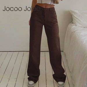 jocoo jolee 여성 봄 가을 버튼 비행 중간 허리 바지 캐주얼 빈티지 솔리드 올 매일 사무실 레이디 스트레이트 바지 210619