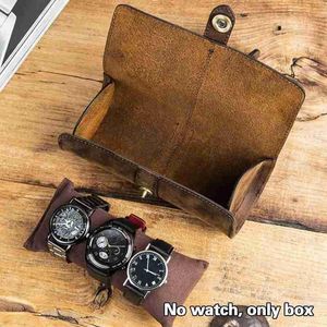 Watch Boxes & Cases 100% Genuine Leather Round Box Roll Display Leather Travel Case Wrist Watches Storage Pouch