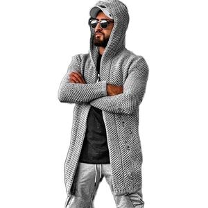 Maglioni da uomo primavera autunno 2021 capispalla casual moda cardigan con cappuccio a lunga lunghezza abiti quotidiani da uomo maglieria