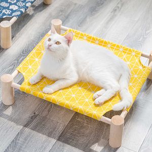 Durable Canvas Cat Bed House Elevated Cat Hammocks Cushion Wood Canvas Cat Lounge Bed for Small Dogs Cats House Pet Products 210713