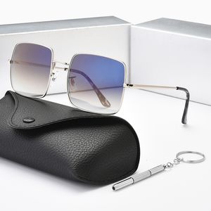 Óculos de sol quadrados de luxo para mulheres marca designer retro liga armação grandes óculos de sol vintage gradiente masculino óculos femininos lentes de vidro com caixa 1971