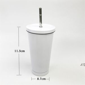 18 Unzen leere Sublimation Kegel Milchbecher weiße Vakuumisolierung Kaffee Tumbler Edelstahl Strohhalme einfache tragbare Tasse auf dem Seeweg RRE11452