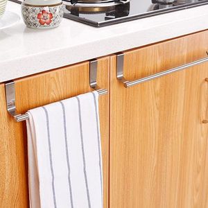 new Hooks & Rails 1PC Over Door Towel Stand Rack Storage Stainless Steel Bathroom Kitchen Cupboard Universal Hanging Sundries Shelf EWD7805