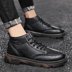 Martin Autumn High Top Boots British Style British British Style Ins Medium Black Leather Shoes Attrezzatura impermeabile