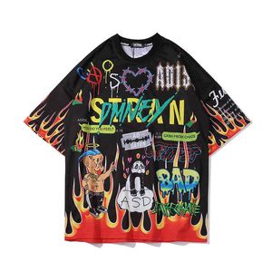 Gömlek T Kore Tam Kollu toptan satış-Erkek T Shirt Graffiti Tam Baskılı Kısa Kollu T Gömlek Yaz Streetwear Hip Hop Rapçi Kaya Kore Japonya Tarzı Harajuku Tişört Spor Setleri VVA0