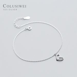 Colusiwei Real 925 Sterling Lovely Heart Silver Anklet för Kvinnor Charm Armband av ben Ankelfot Tillbehör Mode