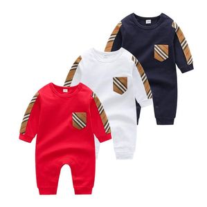 Spring Fall Baby Boys Girls Guild Rompers Хлопковый малыш с длинным рукавом комбинезон новорожденных одежда детские одни