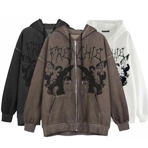 Y2K Зимние толстовки ROPA Гранж толстовки Goth Tops Одежда винтажная эстетика Emo zip вверх свитер сказочные куртки пальто 21110