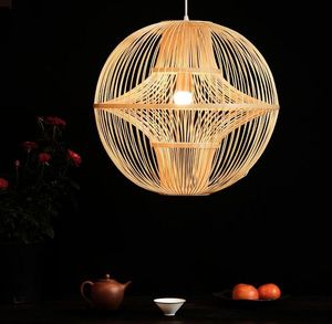 Bambu vime rattan ball globo máscara lâmpadas lâmpadas rústicas país moderno hanglamp chinês pendurado lâmpada de teto e27 luzes