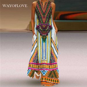 WAYOFLOVE Abito lungo stile etnico Donna Abiti casual larghi taglie forti Summer Beach Donna Senza maniche Ragazze Maxi Abito Donna 210602