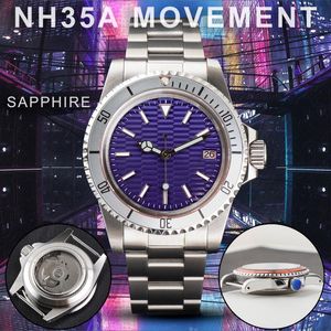 Armbandsur 39.5mm Mod Watch Case Vintage Sapphire Glass Hollow Klockor NH35 Rörelse Automatisk Lysande Stål Nits Dial Business Reloj