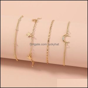 Link Bracelets Jewelrylink Chain 4Pcs/Set Elegant Star Moon Geometric Crystal Infinity Pentagram Tassel MtiLayer Bracelet Jewelry For Wom