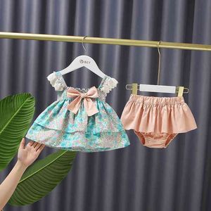 Baby-Mädchen-Lolita-Prinzessin-Ballkleid-Mädchen-Geburtstags-Kleid-Kind-spanische Kleidungs-Satz-Säuglingsblumenkleider mit kurzen PP-Hosen 210615