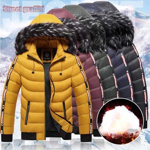 Män Vinterjacka Parkas Coat Brand Casual Warm Tjock Vattentät Padded Coats Fur Collar Hooded Mäns Jacka Parkas 211110