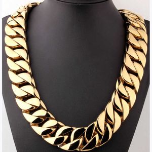 Men's Gold Stainless Steel Necklace, Very Thick Jewelry, Flat Edge, Cuban Chain, Hip Hop, Exaggerated Boy, 31mm Q0809
