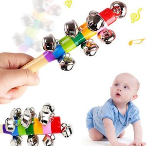 200 sztuk Boże Narodzenie Party Prezent Jingle Bells Drewniany uchwyt Zabawki 18 CM Rainbow Wood Handhold Rattles Bell Stick Dziecięce zabawki