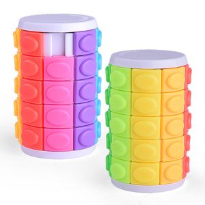 3D Cylinder Swivel Slide Pussel Tower Decompression Leksaker Magic Cube Skjut Rotera Intelligence Games Fidget Finger Exercisera Brain Teataser Mental Pussel Nivå