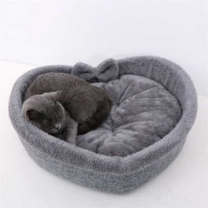 Coração Forma Soft Cozy Cat Pet Cama Para Grande Pequeno Cachorro Cão Bonito Café Quente Litter Ninho Cesta Kennel Kitten House Acessórios 2101006