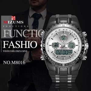 MIZUMS 8016 Watches Men's Wrist Large Dial Sports Clock Dual Display Electronic Watch Silica Gel Band Quartz Mens Wristwatches G1022