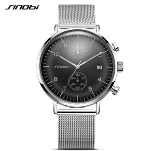 Sinobi 2020 Ny Business Watch Men Mesh Strap Armbandsur Lysous Pointer Klockor Relogio Masculino Chronograph Watch Q0524