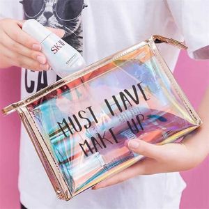 Väska Kosmetiska Kvinnor Mode Transparent Zipper Rensa Make Up Bag Makeup Case Arrangör Förvaring Pouch Toalettsaker Tvättkit Box 202211