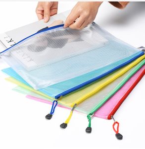 2018 Nuovi 5 colori A4 / A5 Borsa portaoggetti in PVC Forniture per ufficio scolastico Foglio sciolto trasparente Cerniera per notebook Portadocumenti autosigillante Regali creativi